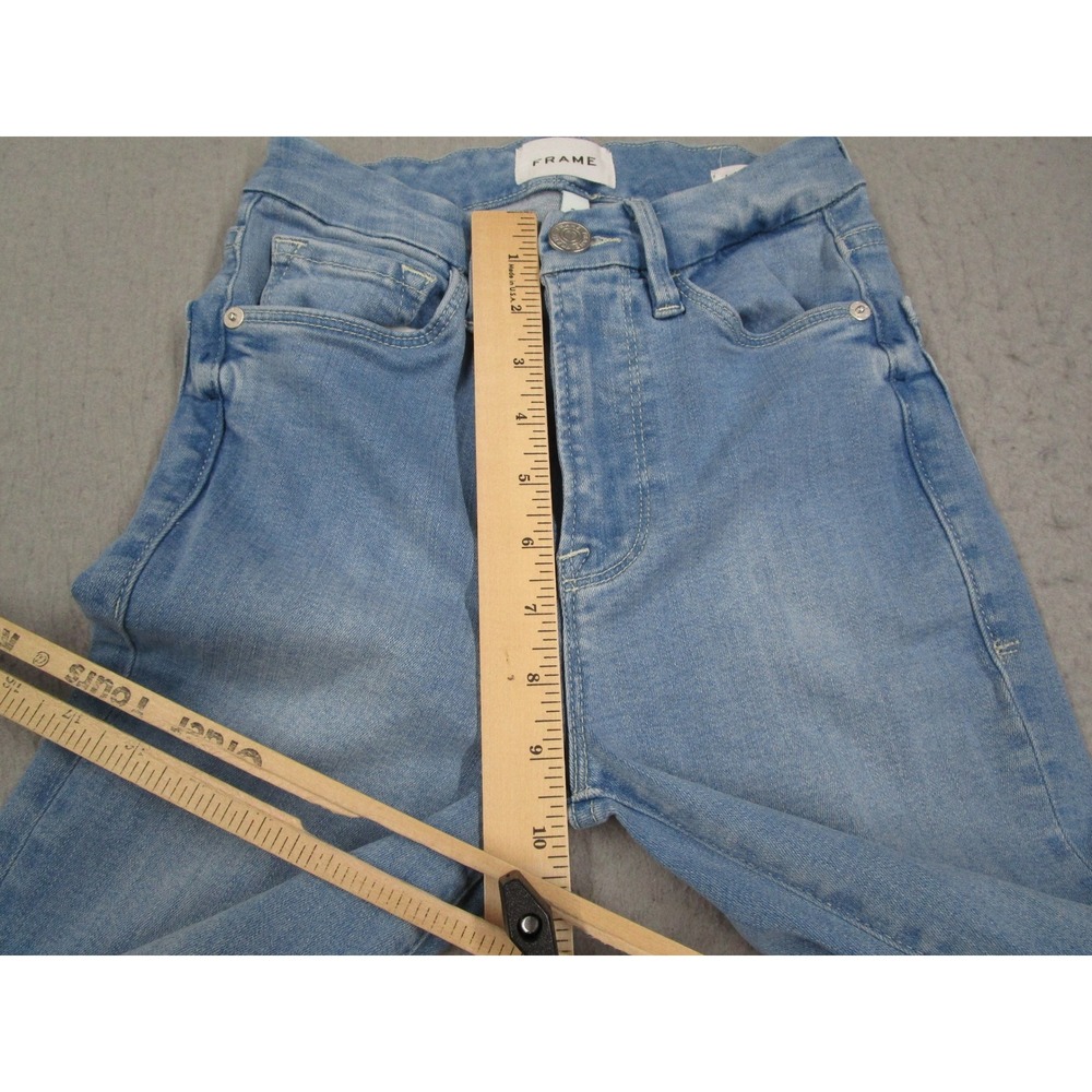 FRAME Le Super High Mini Boot Jeans Light Wash Blue Side Slit Size 23 - Picture 8 of 14